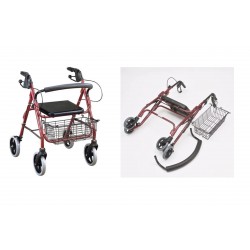 CAMINADOR EN ALUMINIO CON ASIENTO DE PVC Y RUEDAS