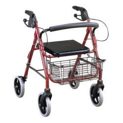 CAMINADOR EN ALUMINIO CON ASIENTO DE PVC Y RUEDAS