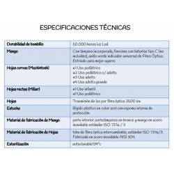 SET DE LARINGOSCOPIO LUZ LED CON HOJAS Y ESTUCHE