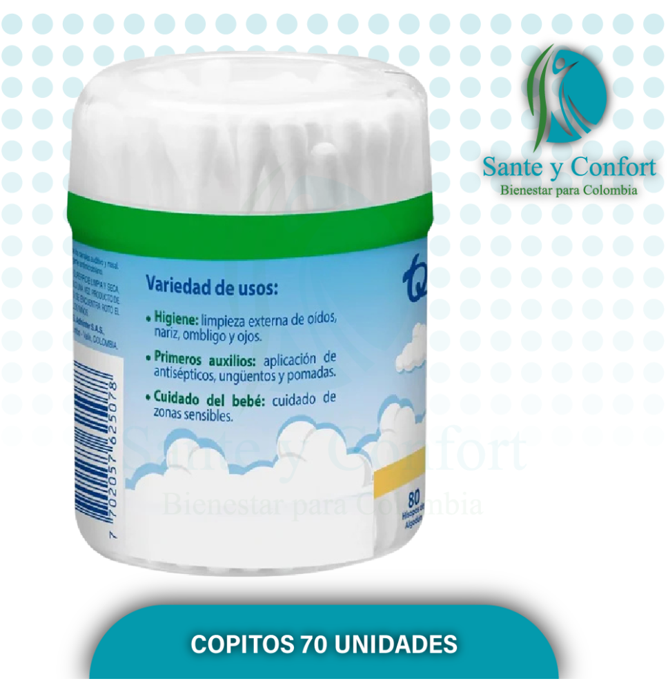 Copitos de Algodón x 70 | Bastoncillos para Higiene y Primeros Auxilios en Bogotá