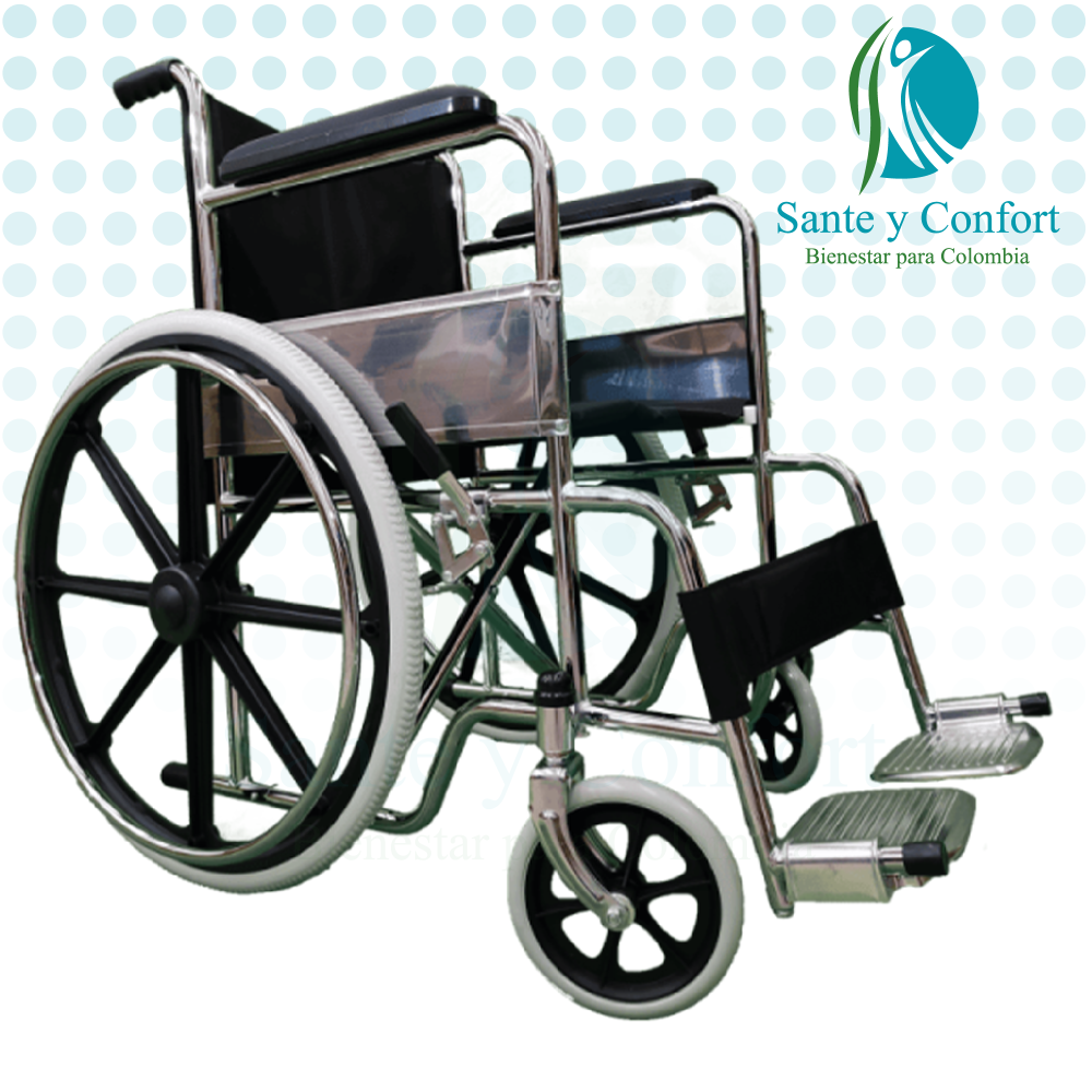 Silla de Ruedas Plegable en Nylon | Estándar Resistente para Adultos | Sante y Confort