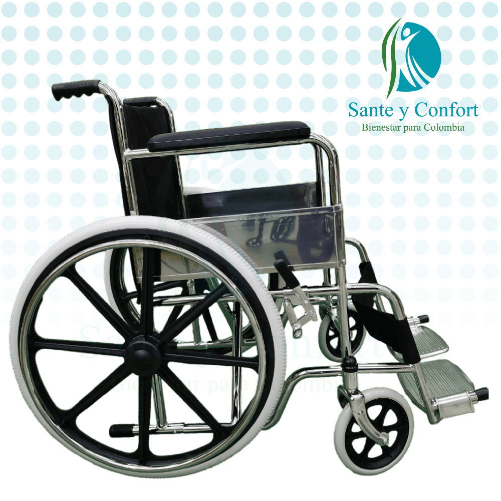Silla de Ruedas Estándar Plegable Negra en Acero | Sante y Confort