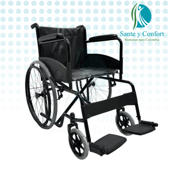 Silla de Ruedas Estándar Plegable Negra en Acero | Sante y Confort