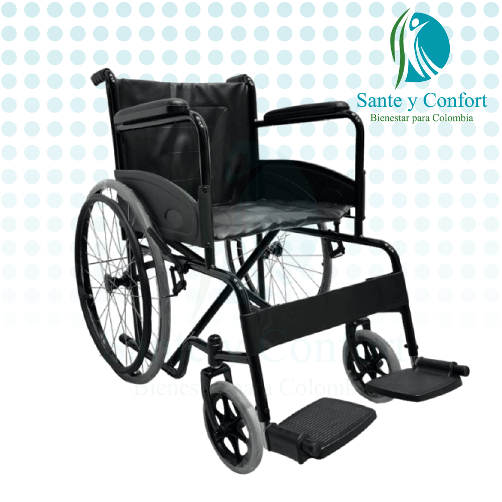 Silla de Ruedas Estándar Plegable Negra en Acero | Sante y Confort