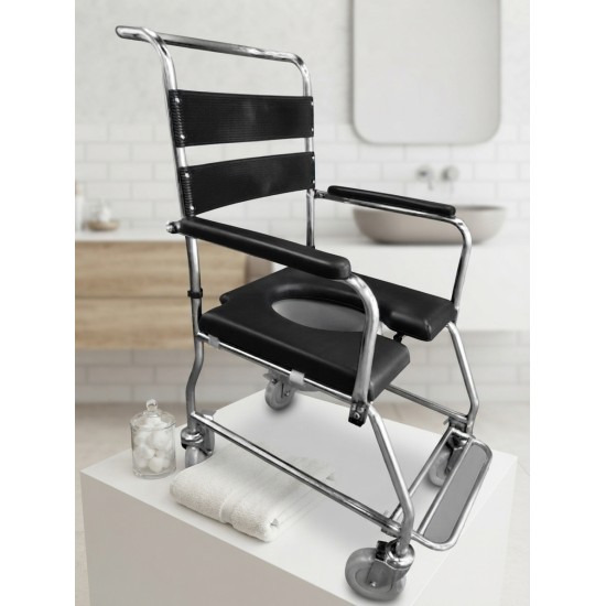 Silla Sanitaria en Acero Inoxidable con Ruedas
