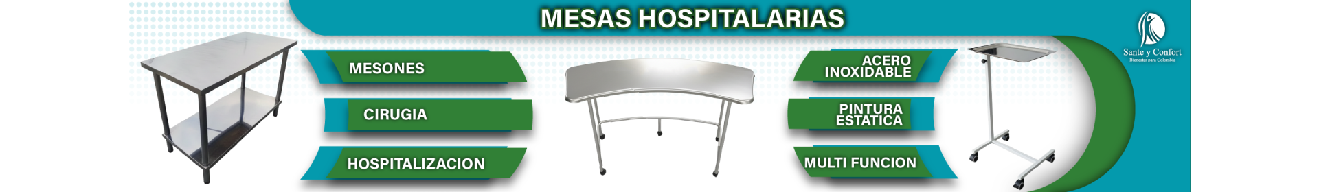 Mesas Hospitalarias y de Mayo | Acero Inoxidable | Santé y Confort
